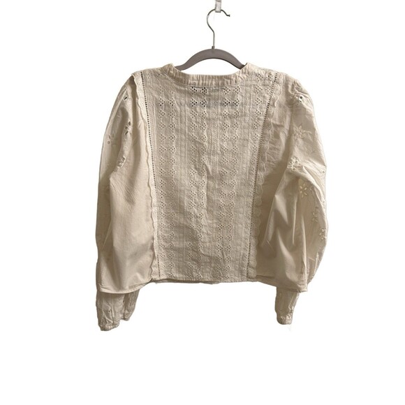 Zara Women’s White Top Ruffles Eyelet Size XL Peasant Cottage Core Boho - Picture 2 of 5